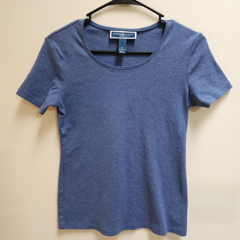 Karen Scott Heathered Blue T-shirt Women's Size Petite Small